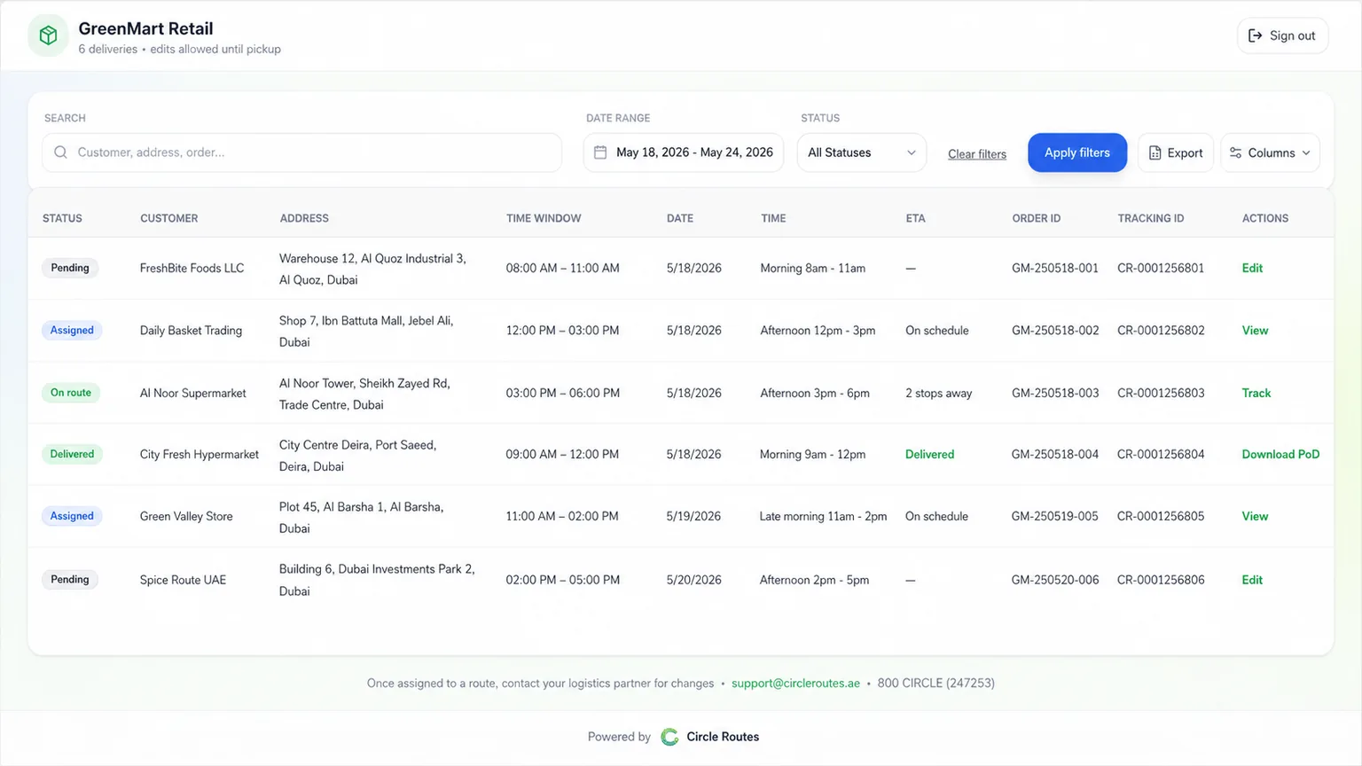 Merchant portal order table